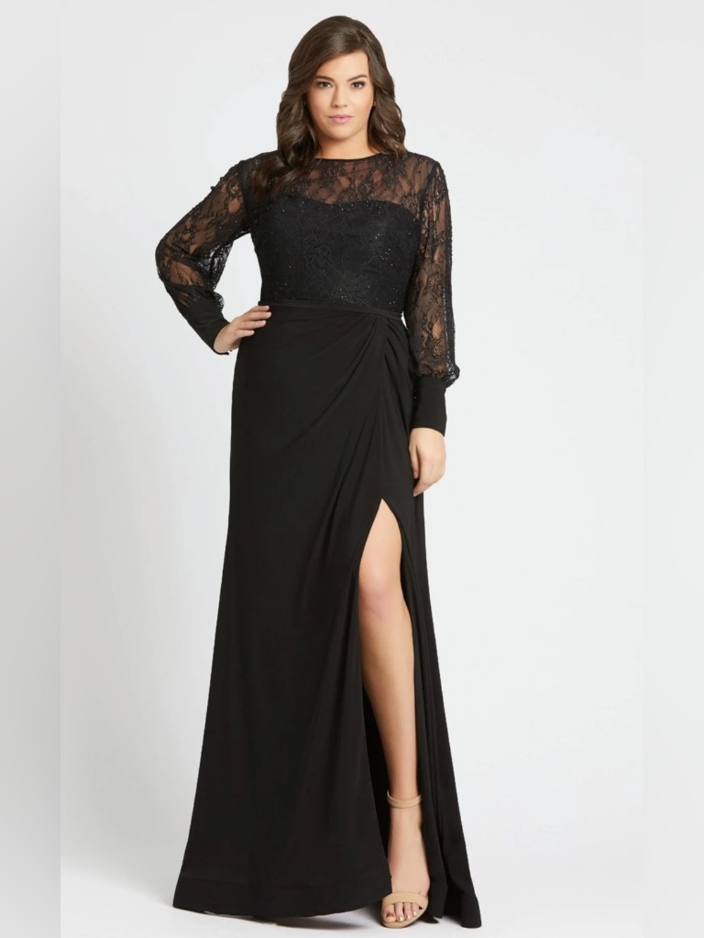 NWT Mac Duggal #67143 Black Sequin Embellished Lace Evening Gown Size 14W